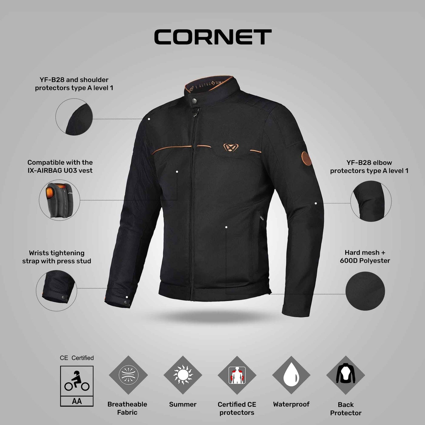 Cornet - Summer Adventure Riding Jacket (Black/Brown)