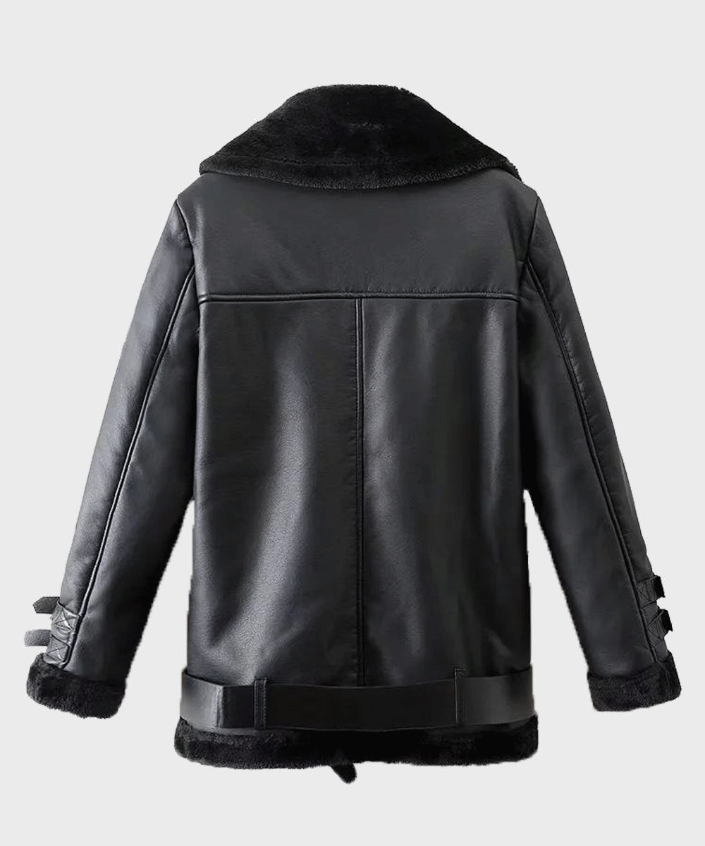 Mens Black Shearling Winter Leather Jacket - Rare Leather Order Now !!