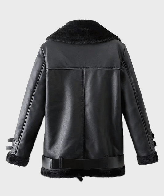 Mens Black Shearling Winter Leather Jacket - Rare Leather Order Now !!