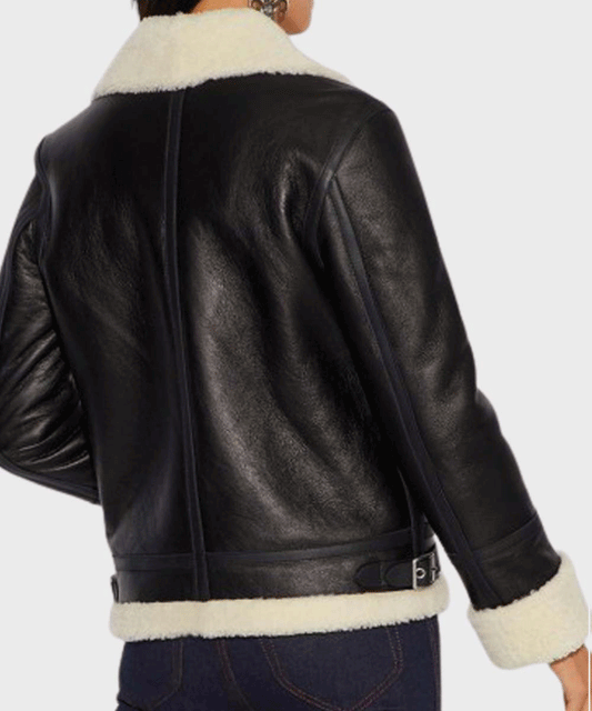 Womens Aviator Ivory Shearling Leather Jacket - Rare Leather Order Now !!