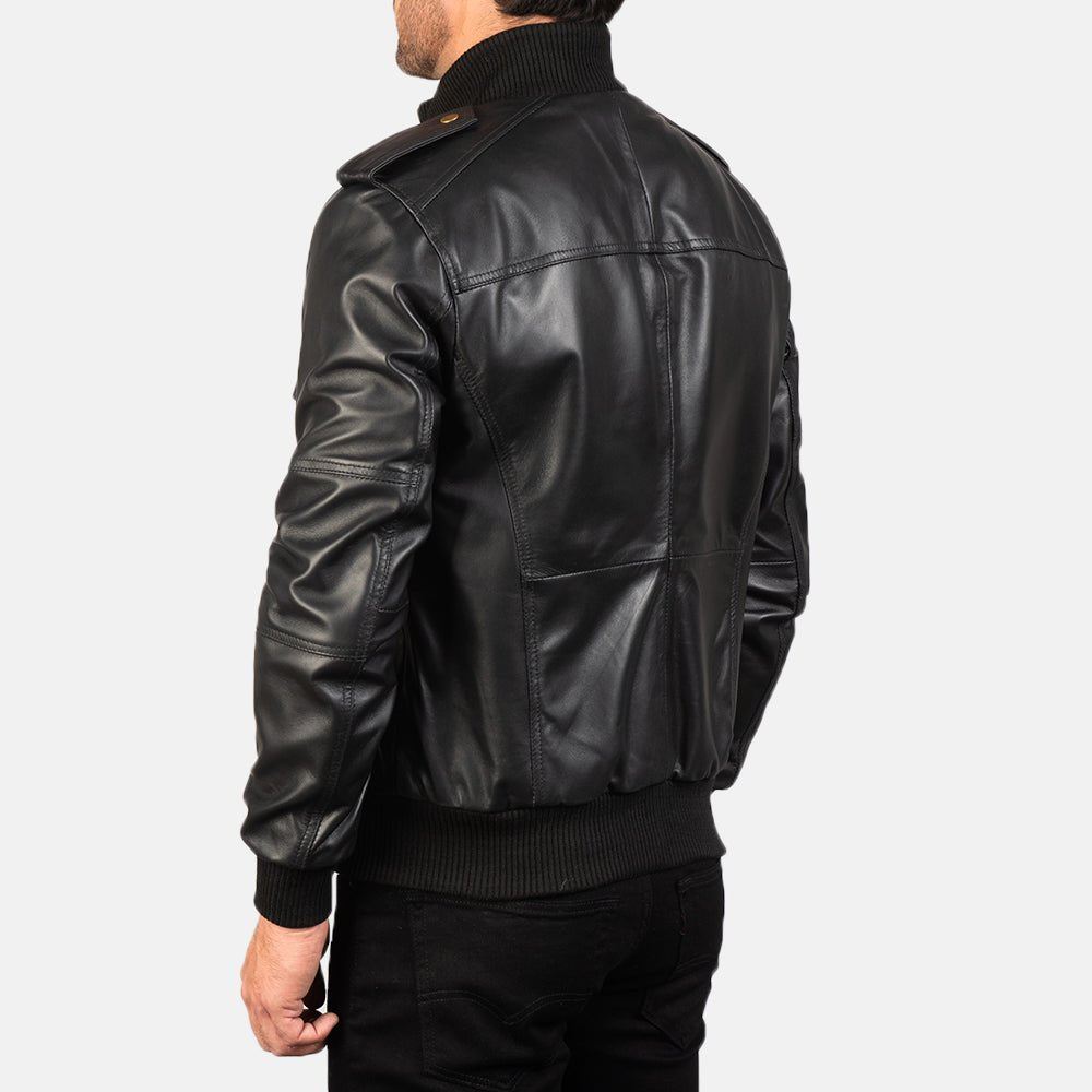 Agent Shadow Black Leather Bomber Jacket - Vox Leather