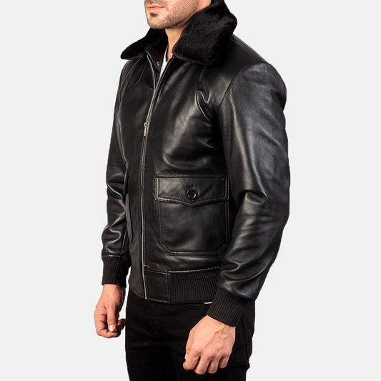 Airin G-1 Black Leather Bomber Jacket - Vox Leather