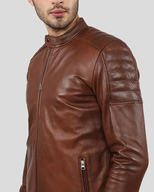 Albie Brown Slim Fit Racer Leather Jacket - Vox Leather
