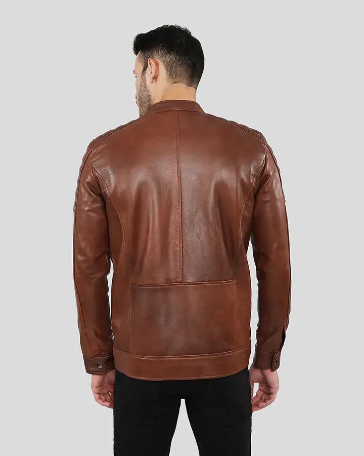 Albie Brown Slim Fit Racer Leather Jacket - Vox Leather