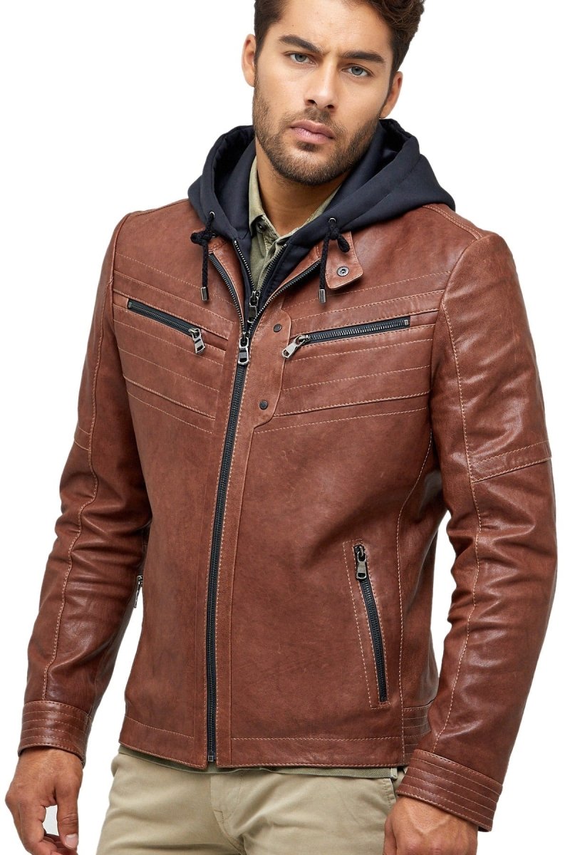 Alexandre Cunha Men’s 100% Real Brown Leather Hooded Jacket - Vox Leather
