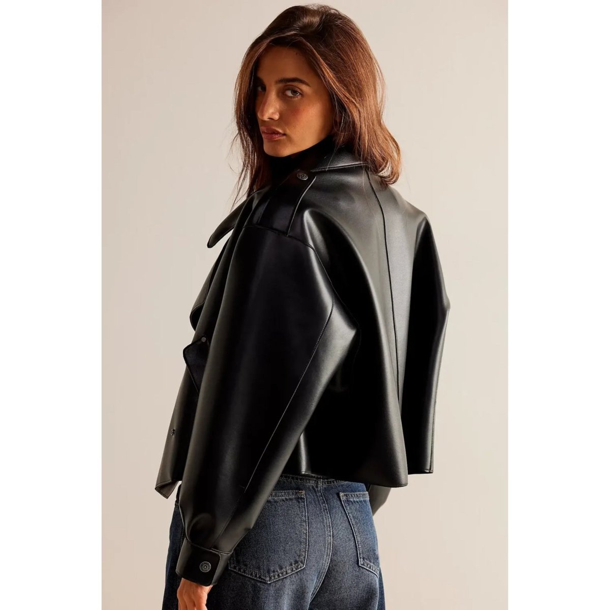 Alexis Vegan Leather Cropped Trench Coat - Vox Leather