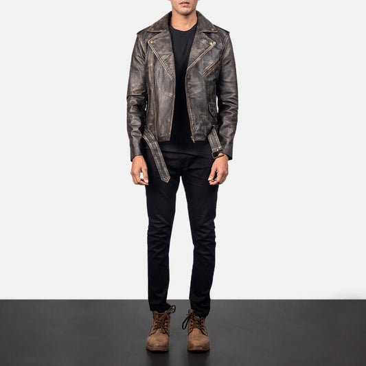 Allaric Alley Distressed Brown Leather Biker Jacket - Vox Leather