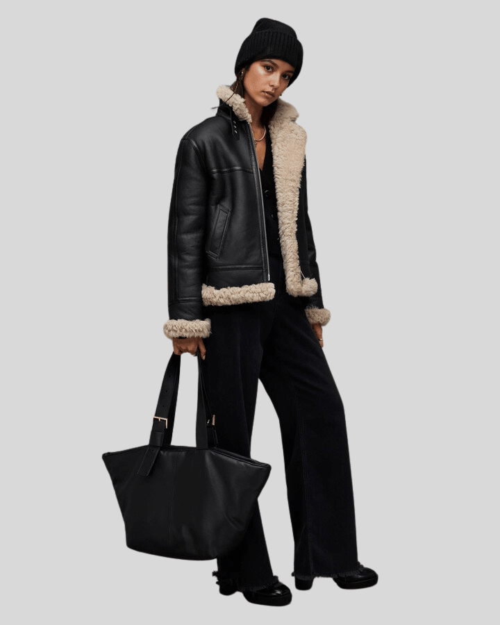 Arctic Chic Leather Flight Black Leather Jacket with Sherpa Lining - Vox Leather