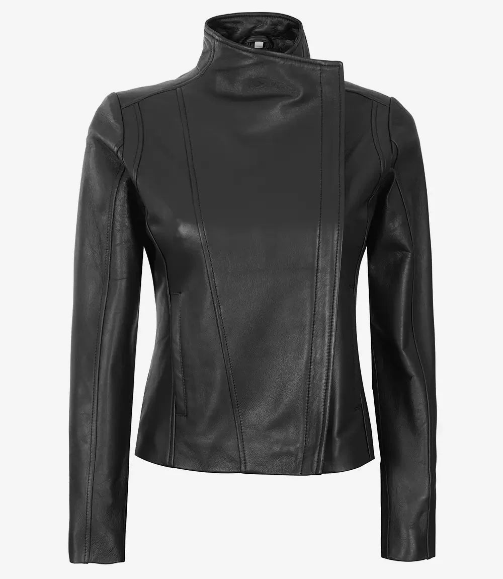 Arezzo Black Flap Closure Cafe Racer Leather Jacket - Vox Leather