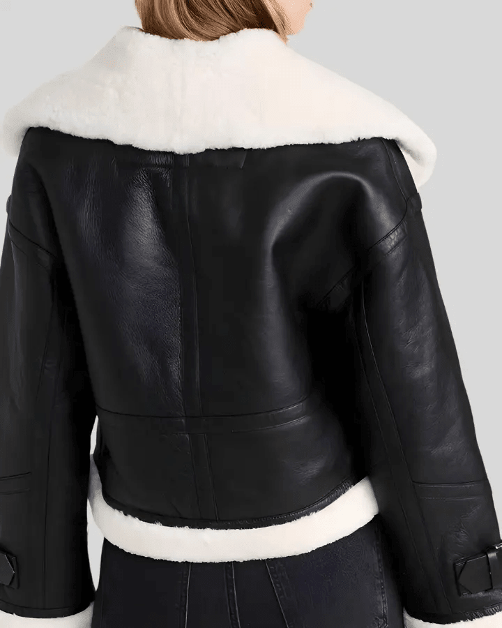Ariana Shearling Lined Black Aviator Jacket - Vox Leather