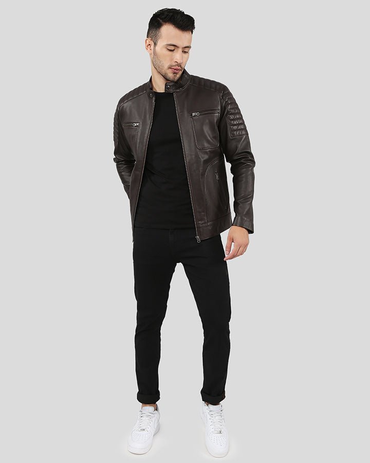 Astro Brown Racer Quilted Leather Jacket - Vox Leather
