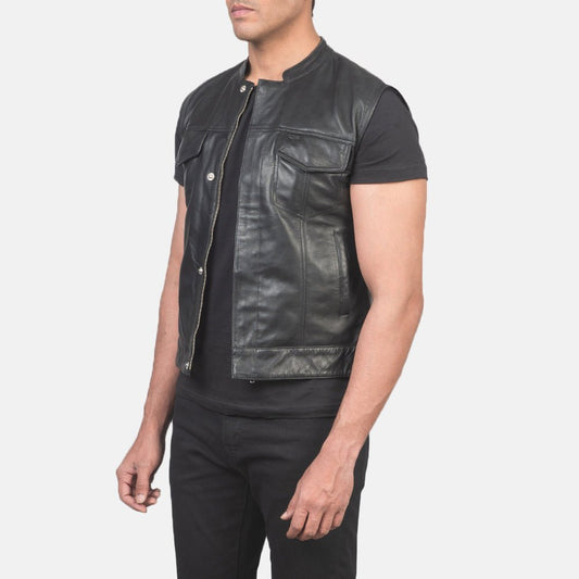 Atlas Moto Black Leather Vest - Vox Leather