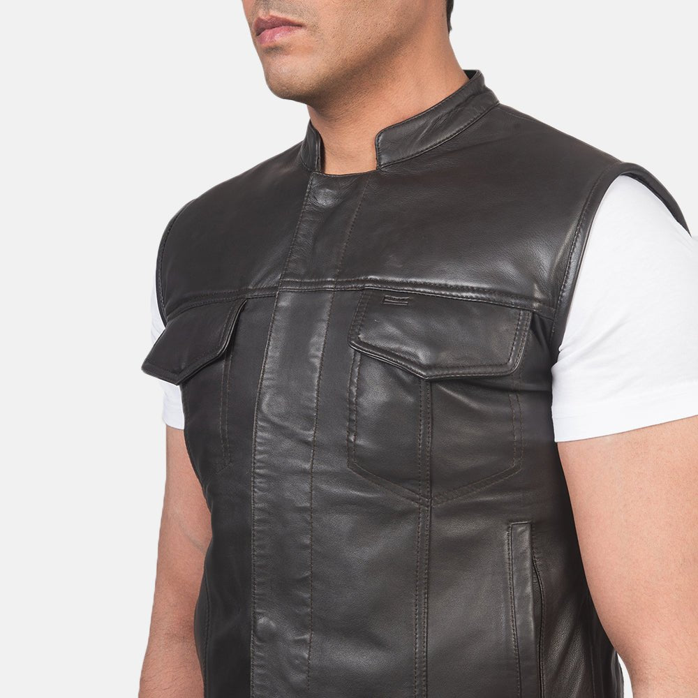 Atlas Moto Brown Leather Vest - Vox Leather