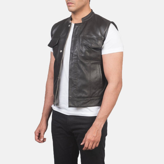 Atlas Moto Brown Leather Vest - Vox Leather