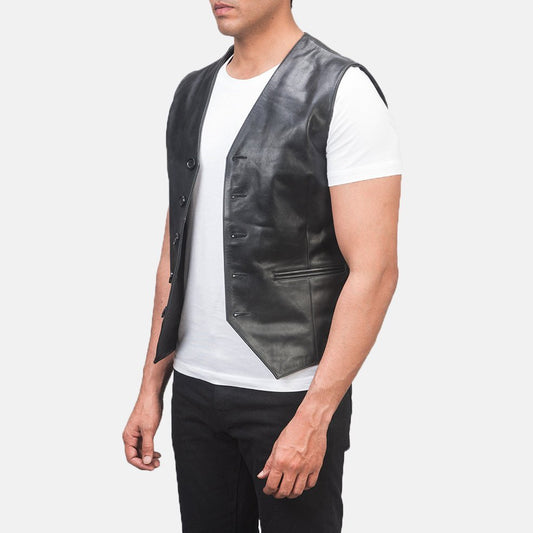 Auden Black Leather Vest - Vox Leather