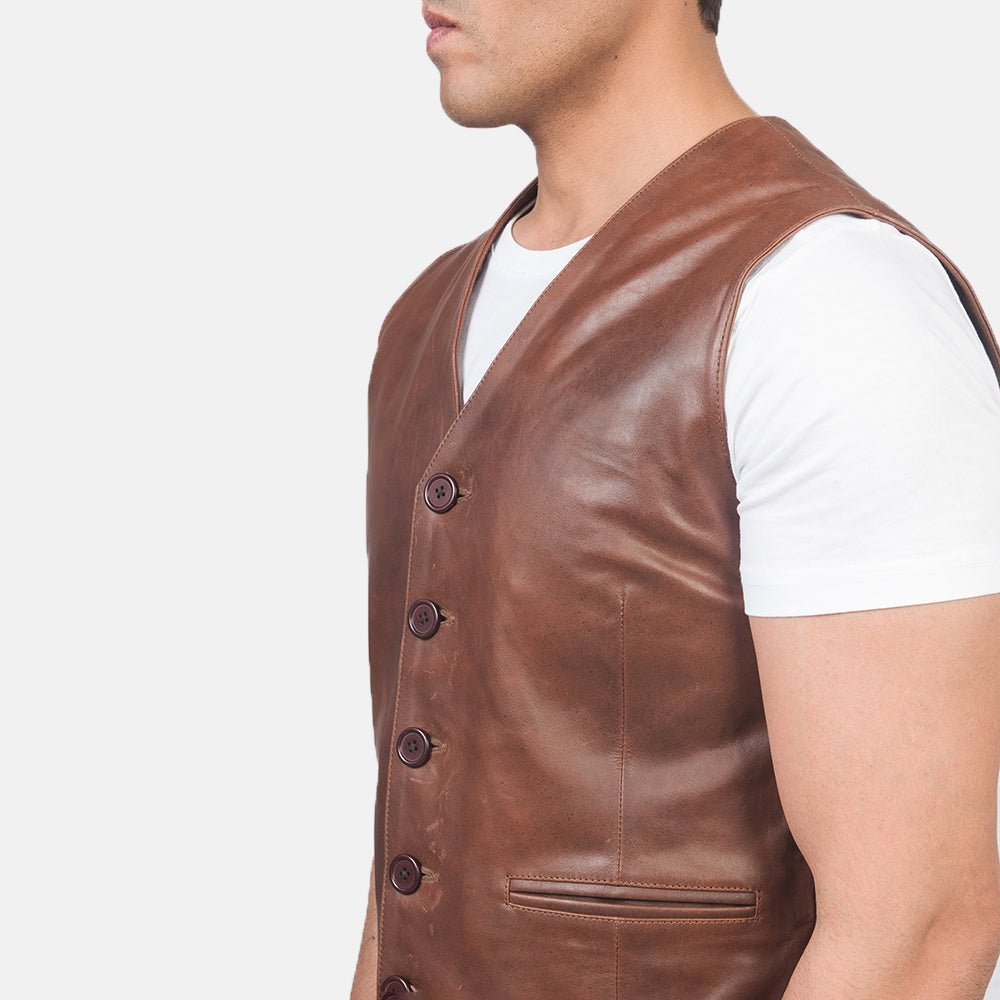 Auden Brown Leather Vest - Vox Leather