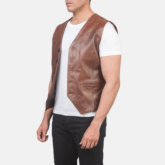 Auden Brown Leather Vest - Vox Leather