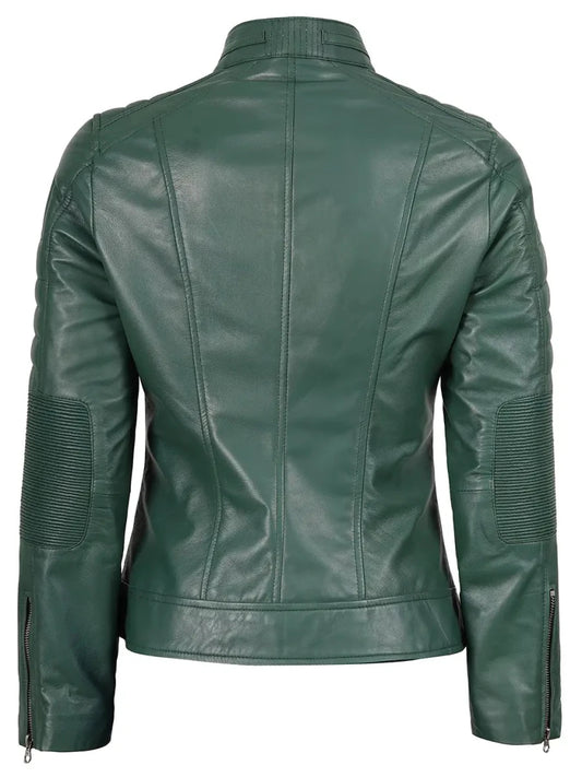 Austin Women Cafe Racer Green Leather Jacket - Vox Leather