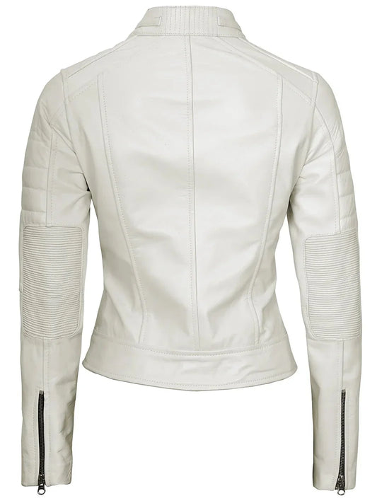 Austin Women Off White Biker Leather Jacket - Rare Leather