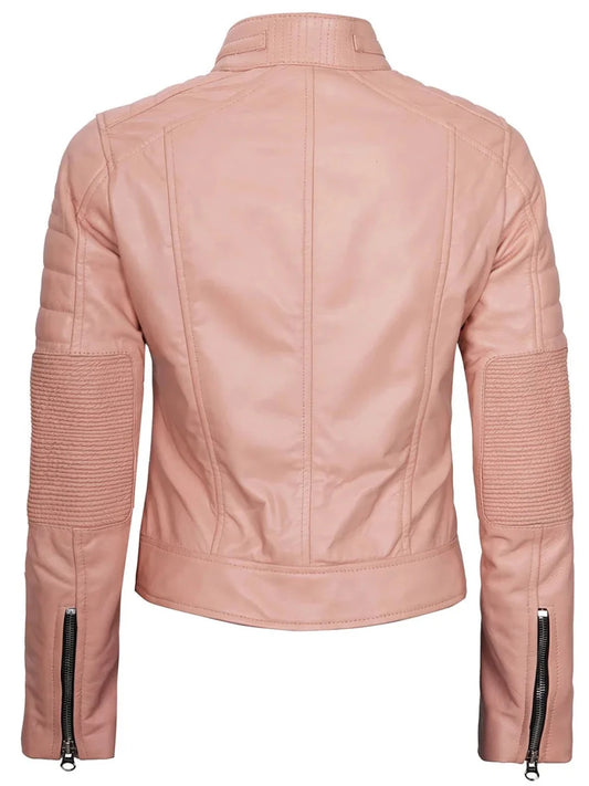 Austin Womens Pink Cafe Racer Leather Jacket - Vox Leather