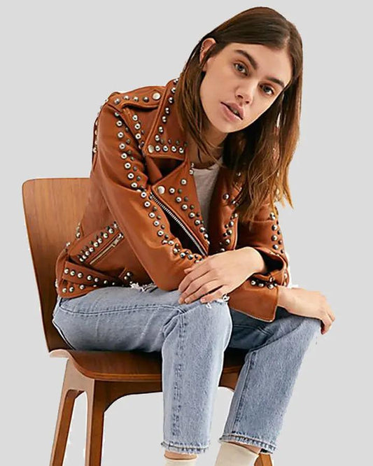 Avail Tan Studded Leather Jacket - Vox Leather