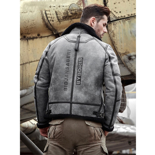 B3 Bomber Jacket Grey Shearling Jacket - Vox Leather