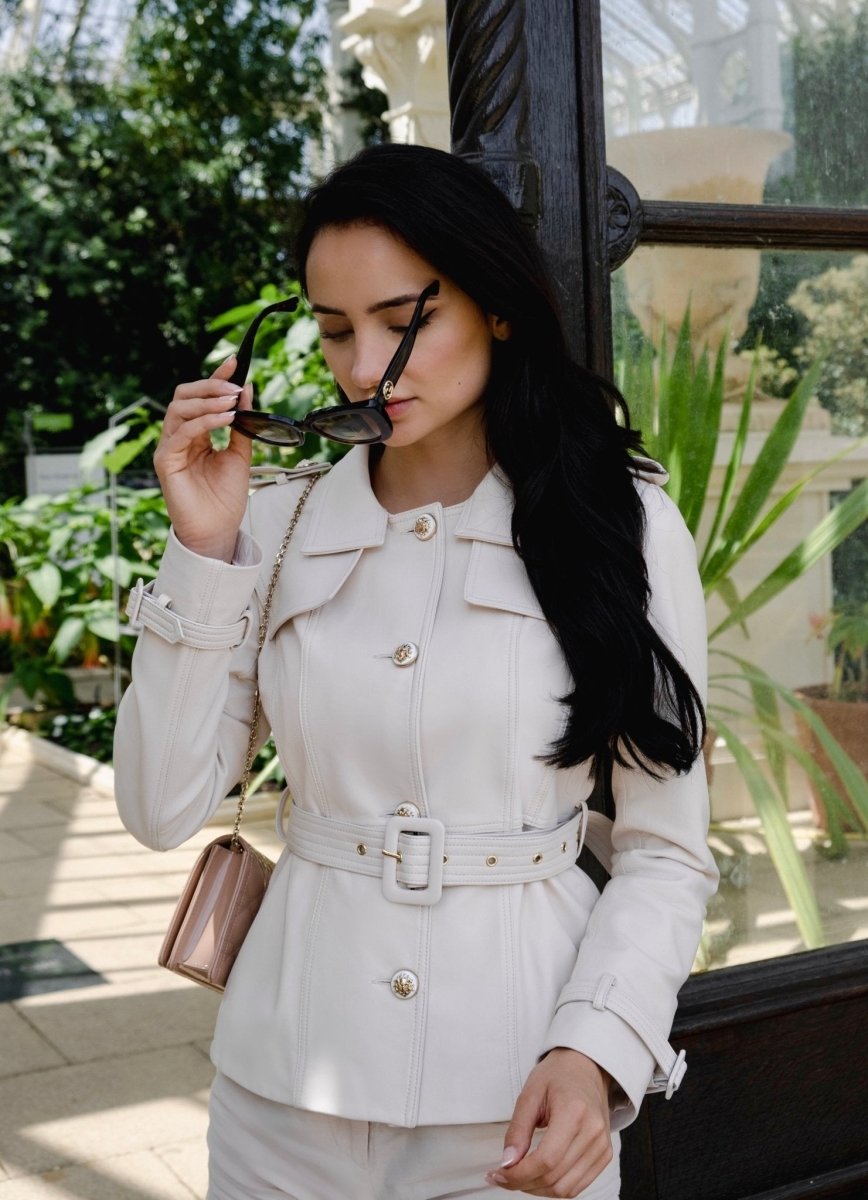 'Bardot' Leather Jacket in Crema - Vox Leather