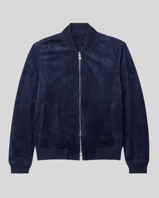 Baris Dark Blue Suede Bomber Leather Jacket - Vox Leather