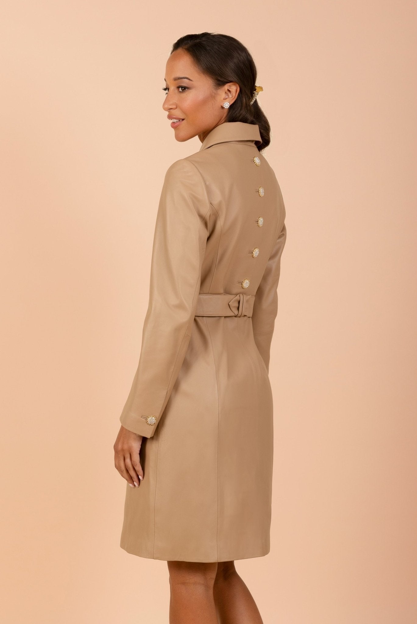 'Bellucci' Belted Leather Coat in Cammello - Rare Leather