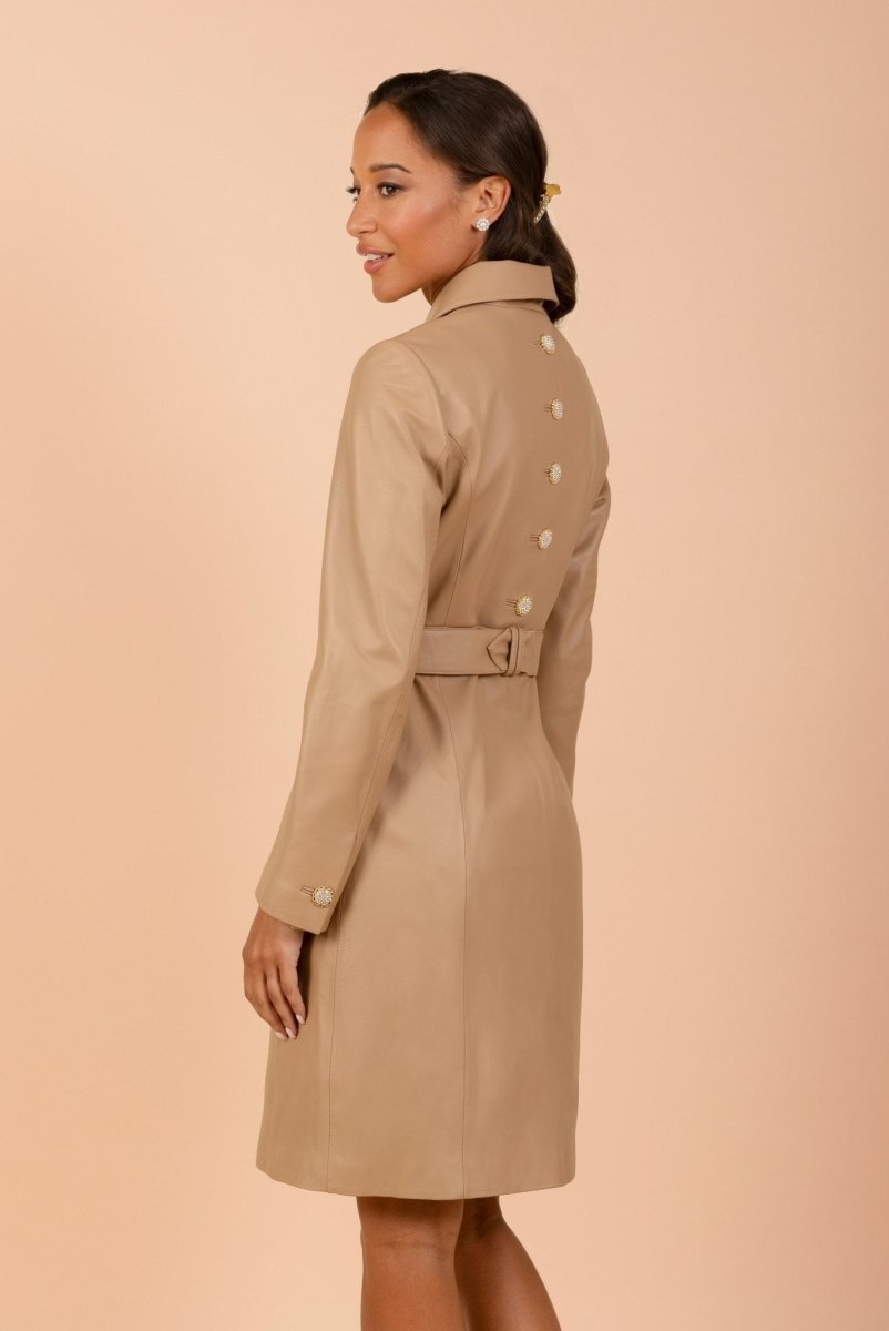 'Bellucci' Belted Leather Coat in Cammello - Vox Leather