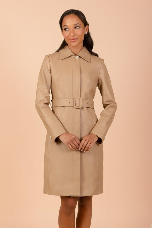 'Bellucci' Belted Leather Coat in Cammello - Vox Leather