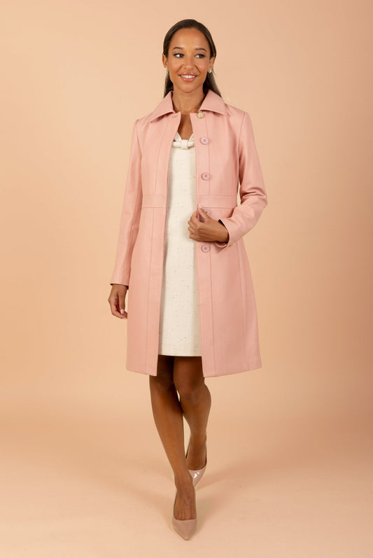 'Bellucci' Belted Leather Coat in Rosa - Rare Leather
