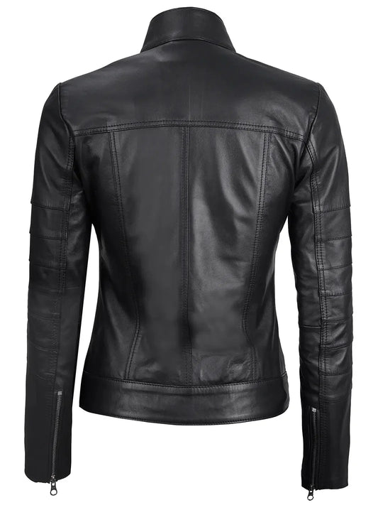 Bergamo Womens Black Real Leather Cafe Racer Jacket - Rare Leather