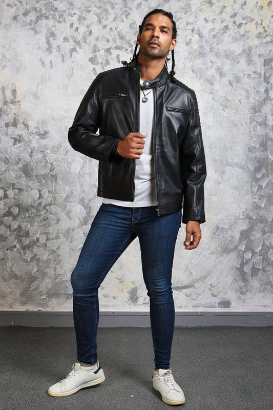 Biker Skull Men's Black Leather Jacket - Vox Leather