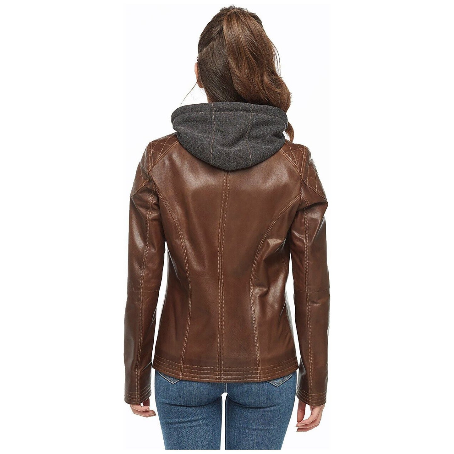 Bliss Brown Hooded Leather Jacket - Rare Leather