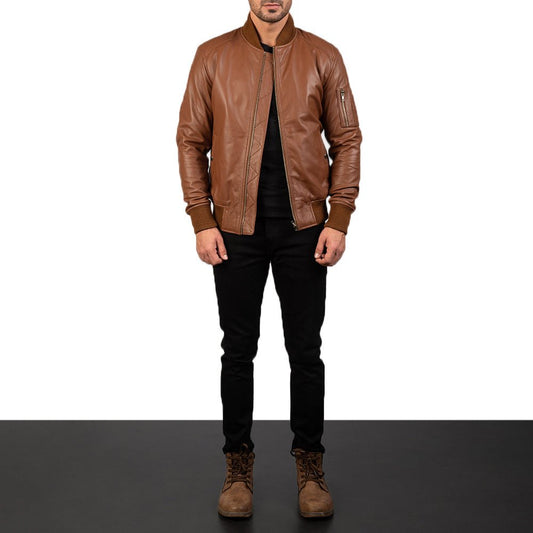 Bomia Ma-1 Brown Leather Bomber Jacket - Vox Leather