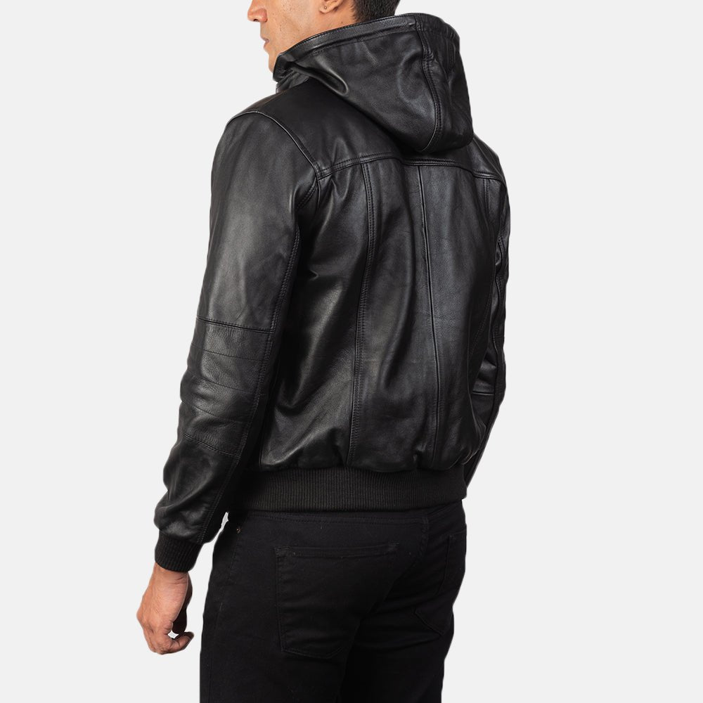 Bouncer Biz Black Leather Bomber Jacket - Vox Leather