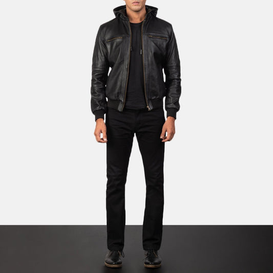 Bouncer Biz Black Leather Bomber Jacket - Vox Leather