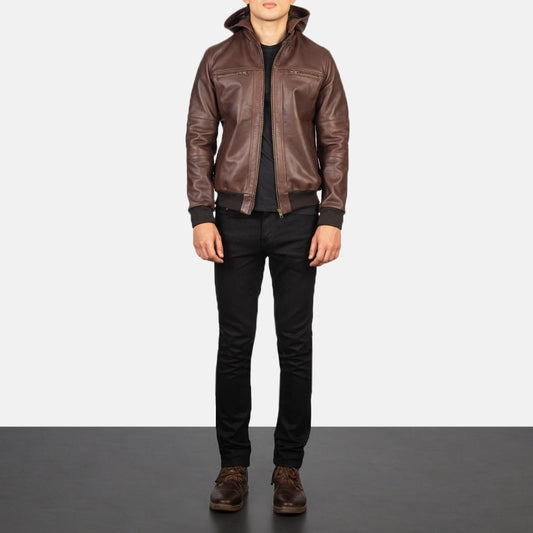 Bouncer Biz Brown Leather Bomber Jacket - Vox Leather