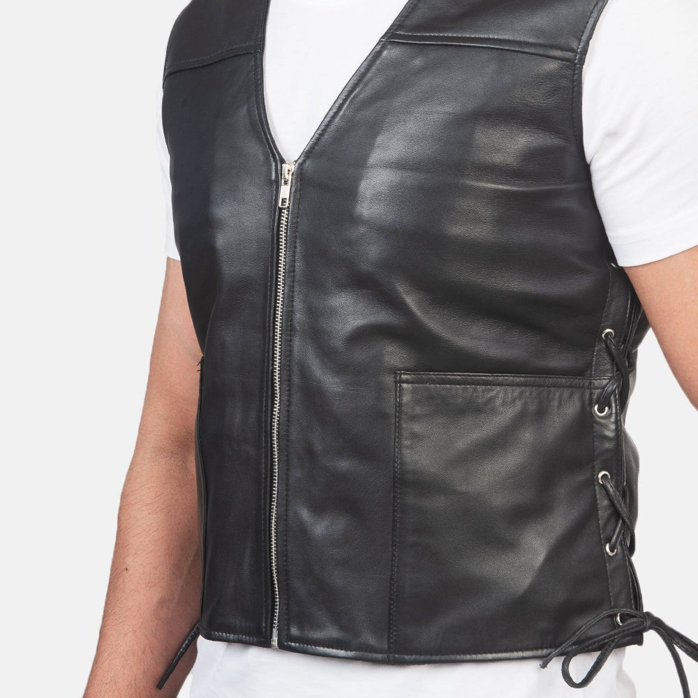 Brandon Black Leather Vest - Vox Leather