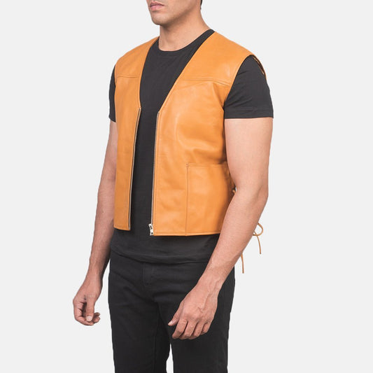 Brandon Tan Brown Leather Vest - Vox Leather
