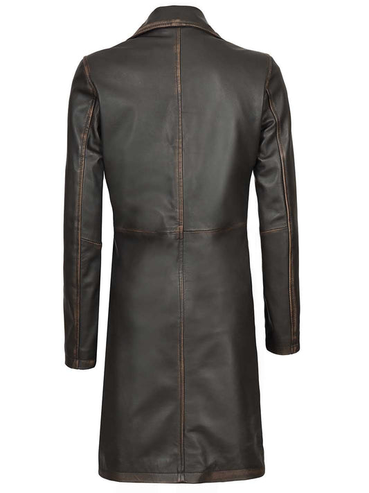 Bryson Women's Rub Off Dark Brown Leather Long 3/4 Coat - Rare Leather