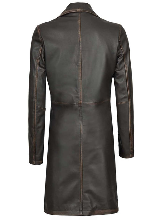 Bryson Women's Rub Off Dark Brown Leather Long 3/4 Coat - Vox Leather