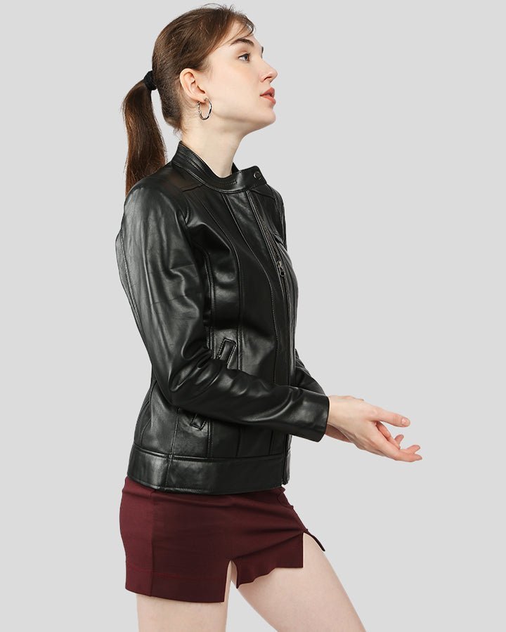 Calista Black Racer Leather Jackets - Vox Leather