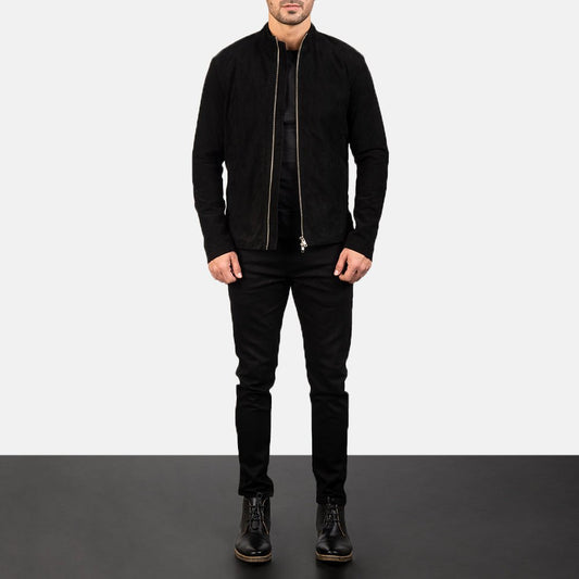 Charcoal Black Suede Biker Jacket - Vox Leather