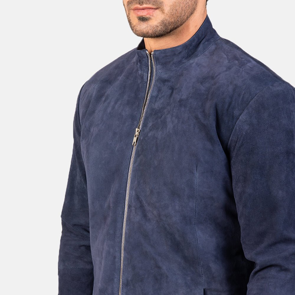 Charcoal Navy Blue Suede Biker Jacket - Vox Leather