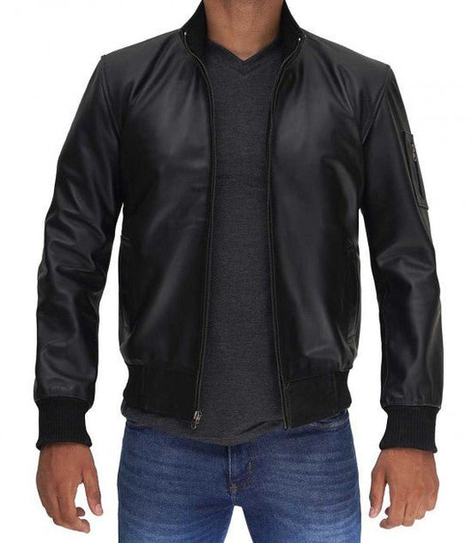 Clark Bomber Black Cowhide Leather Jacket - Vox Leather