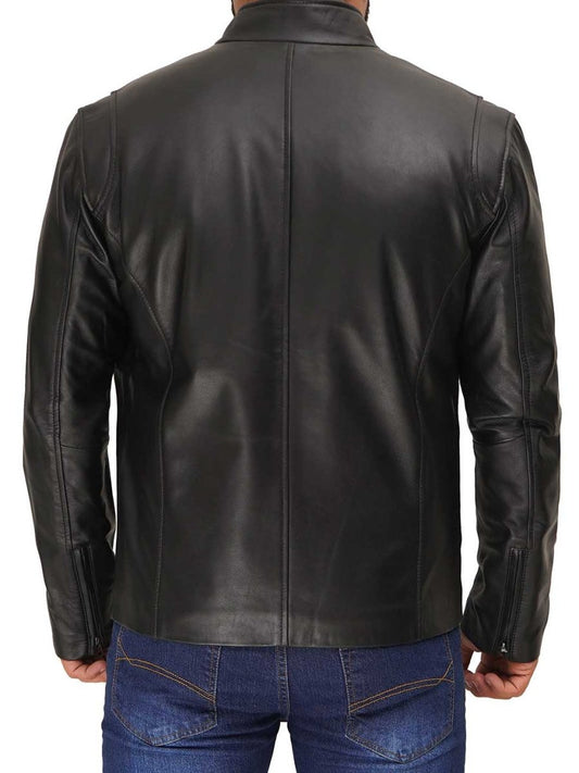 Clinton Men's Black Cafe Racer Leather Jacket - Vox Leather