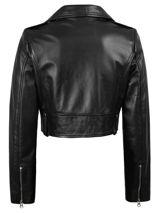 Colleen Women’s Cropped Black Moto Leather Jacket - Vox Leather