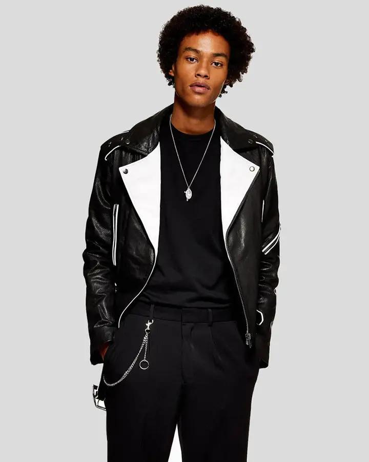 Colvert Black & White Motorcycle Leather Jacket - Vox Leather